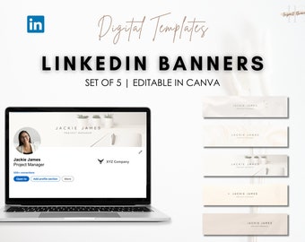 Beige LinkedIn Banner Templates | Modern Professional Background (Editable in Canva)