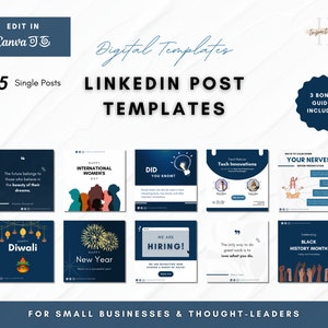 25 LinkedIn Post Templates | Dark Blue Style | LinkedIn Template | Business Marketing | Professional LinkedIn Social Media posts  | Editable