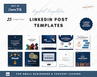 Dark Blue LinkedIn Post Templates | Canva Editable (Digital Download)