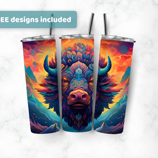 Bison Spirit Animal 20oz Skinny Tumbler Wrap Design - Skinny Tumbler Sublimation Designs - Straight And Tapered PNG Files - Digital Download