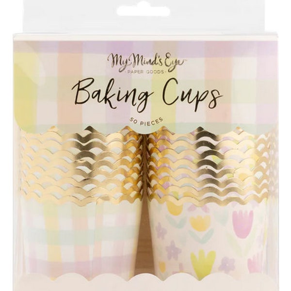 Gold Foiled Checks and Flowers Food Cups 36ct | Baking Cups | Birthday Party Cups | Garden Party | Easter Treat Cups | Spring Cupcakes |