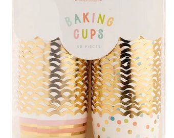 Gold Foiled Primary Stripe Food Cups 50ct | Baking Cups | Birthday Party Cups | Treat Cups | Easter Treat Cups | Spring Cupcakes | 2 Designs