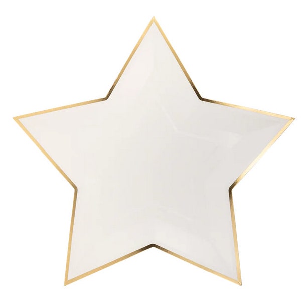 Cream Star Shaped Paper Plate with Gold Foil Trim 11" 8ct | 4th of July Decor | Memorial Day Decor | Red White and Blue Party | Summer BBQ