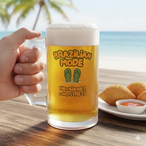 Brazilian Mode Beer Mug – Havaianas No Stress Frosted Glass (16oz) image 1
