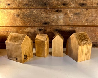 Wooden House Set, Oak Color – Decorative Wooden Houses | Christmas Decorations, Winter Decorations & DIY Painting