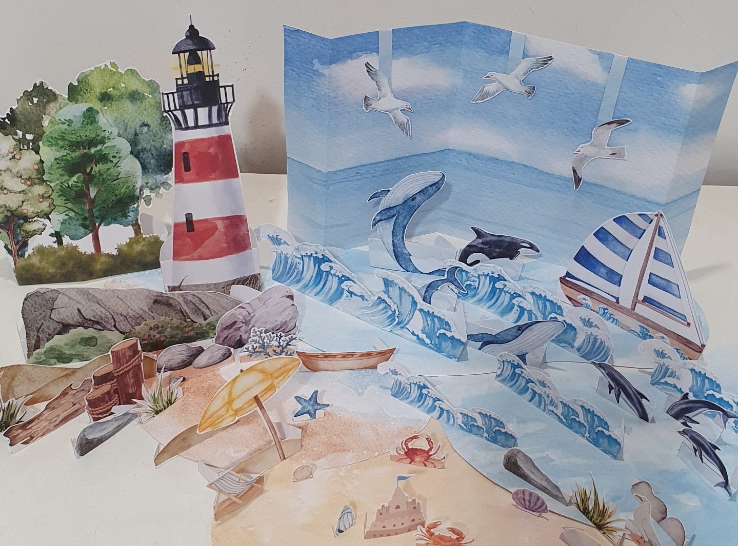 30 DIY Beach Crafts For Kids Perfect On Sunny Days 8 Build a Beach, Printable Beach Diorama, Ocean Play Set, Paper Scene,…