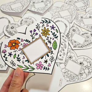 18 tarjetas de felicitación con marco de corazón para colorear, día de San Valentín, día de la madre, tarjetas de cumpleaños, tarjetas de agradecimiento para imprimir, manualidades de papel de temporada para hacer tú mismo