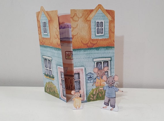 Mouse Dollhouse Printable & Busy Book, Paper Dolls, Paper Dollhouse, DIY Kid Paper Craft, Animal Puppets, Mouse Doll Play Set, Dollhouse Kit