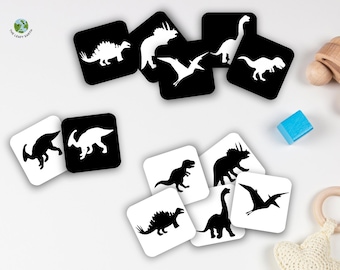 Dinosaur Silhouette Matching Cards, Printable Games, Toddler Matching, Nature Education, Homeschool Learning, Associations, Minimalist Toy