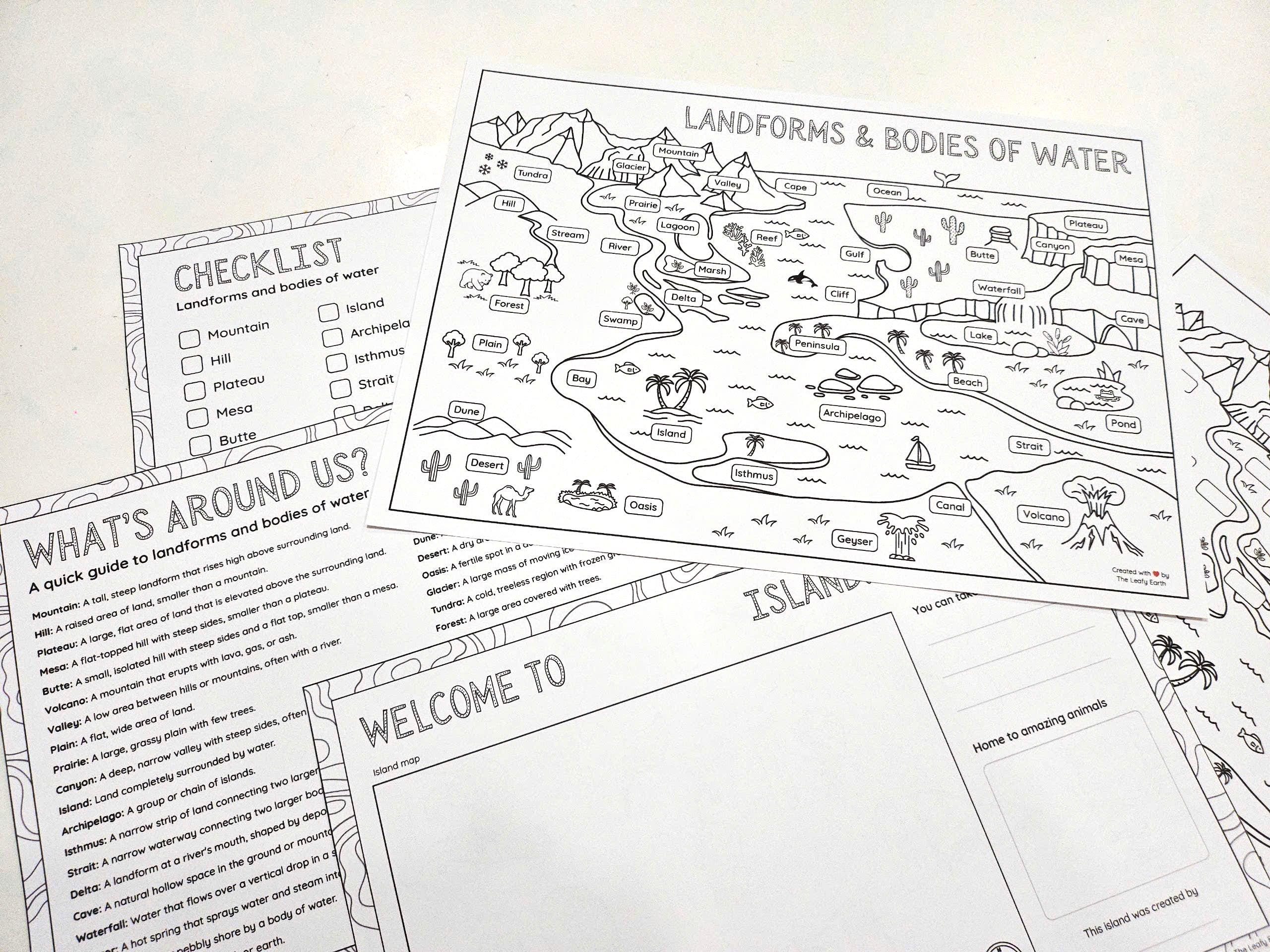 Landforms and Bodies of Water Poster, 40 Types, Map Labeling, Checklist ...