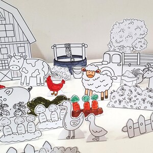Farm Coloring Diorama, Printable Farm Diorama, Farm Playset, Paper Scene, Kids Paper Craft, DIY Paper Toy, Pretend Play, Farming Unit Study image 3