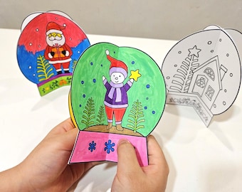 3D Paper Snow Globe, Christmas Paper Craft, Build a Snow Globe, DIY Kids Paper Toy, DIY Christmas Decor, Winter Craft, Christmas Coloring