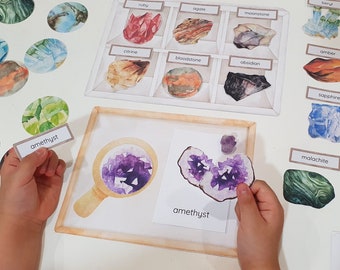Gemstones Activity Pack, Gemstones Nature Study, Gems Montessori Cards, Pattern Matching, Gemstone Sorting, Count and Clip, Shadow Matching