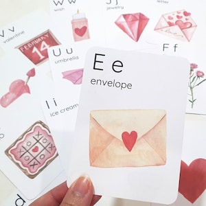 Valentijn-alfabetkaarten voor kinderen, Montessori-valentijnskaarten, Valentijn kleuterschool, homeschool activiteit, valentijn ochtendmand kinderen