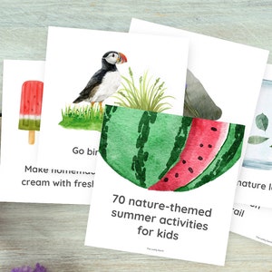 70 actividades de verano para niños, ideas de manualidades, tarjetas de actividades con temas de la naturaleza, juegos sensoriales, actividades Montessori, educación en el hogar y preescolar