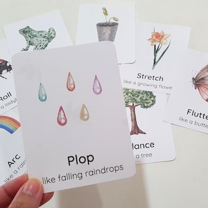 16 Cartões de movimento de primavera para crianças, cartões de movimento sazonal, cartões de ação para crianças, hora do círculo, pré-escola educacional, atividade de calma para crianças