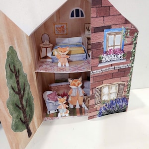 Fox Dollhouse Printable, Paper Dolls, 3D Paper Dollhouse, DIY Kids Paper Craft, Animal Puppets, Pretend Play, Paper Dollhouse Kit