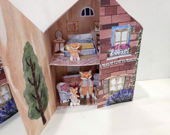 Fox Dollhouse Printable, Paper Dolls, 3D Paper Dollhouse, DIY Kids Paper Craft, Animal Puppets, Pretend Play, Paper Dollhouse Kit