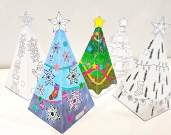 Paper Christmas Trees, 3D Paper Tree Craft, Holiday Paper Craft, Build a Christmas Tree, DIY Kids Christmas Paper Toy, Winter Decor Craft