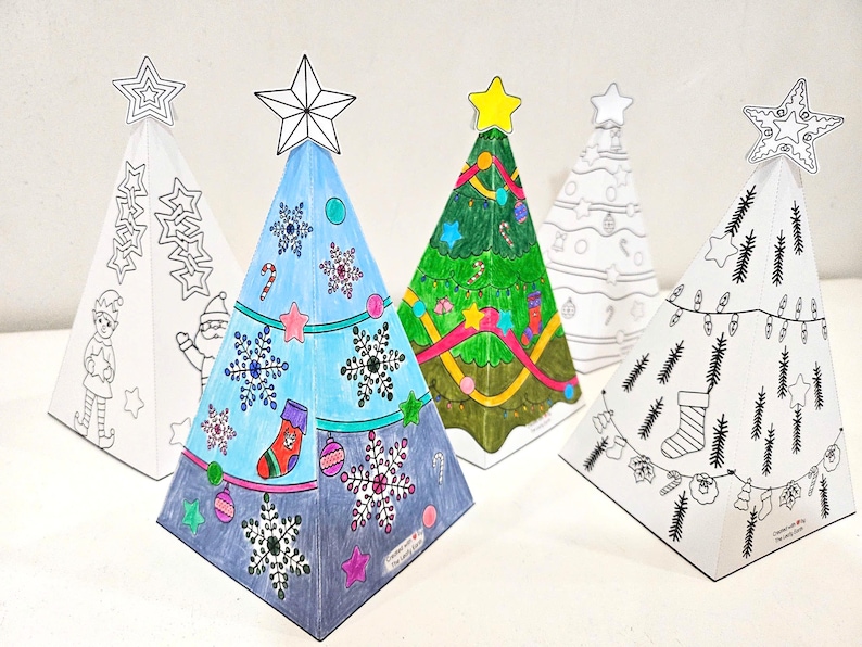 Paper Christmas Trees, 3D Paper Tree Craft, Holiday Paper Craft, Build ...