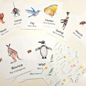 20 Animal Movement Cards, Movement Activity, Action Cards, Circle Time, Educational Preschool, Calm Down Activity, Montessori Flashcards image 2