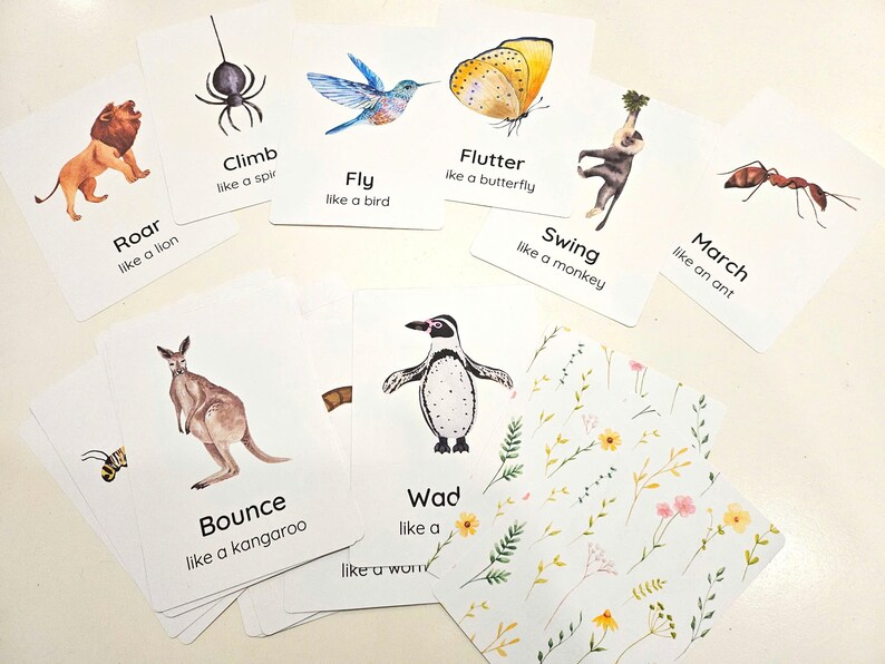 20 Animal Movement Cards, Movement Activity, Action Cards, Circle Time, Educational Preschool, Calm Down Activity, Montessori Flashcards image 2