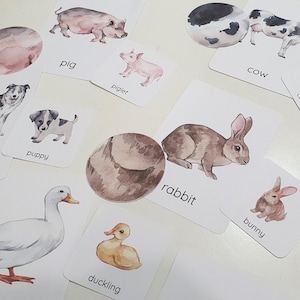 Boerderijdieren Matching Games, Dierenpatroonactiviteit, Kaarten moeder en baby dieren, voorschoolse activiteit thema boerderij, Kaarten natuurstudie