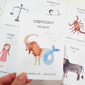 Zodiac Cards for Kids, Printable Constellation Cards, Montessori Astrology Cards, Astrological Animals, Star Gazing, Educational Preschool