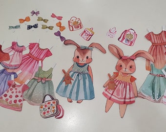 Rabbit Paper Dolls - Friends, Paper Doll Printable, DIY Kids Paper Craft, Forest Pretend Play, Animal Puppets, Bunny Paper Doll Play Set