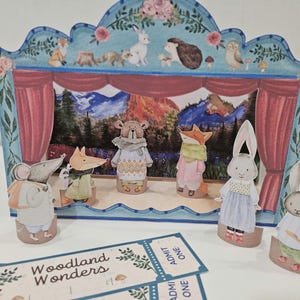 Teatro delle marionette del bosco, teatro delle marionette di carta, lavoretti fai da te per bambini in carta, marionette con animali del bosco, narrazione di storie sulla foresta, lavoretti di carta invernali