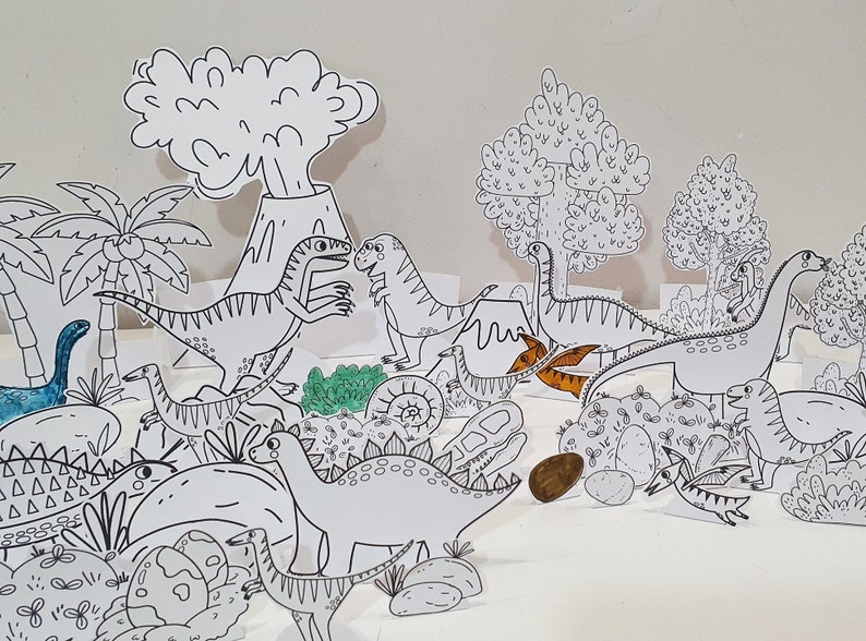 Dinosaur Coloring Diorama, Printable Diorama, Dinosaur Play Set, DIY ...