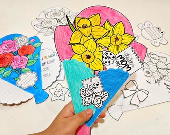 May include: A set of printable Mother's Day cards featuring a bouquet of flowers, a butterfly, and the text "I love you" and "Best Mom Ever".