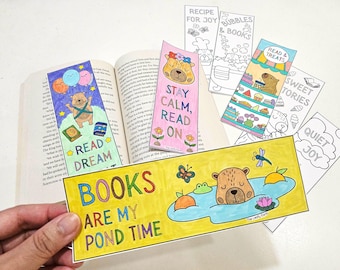 Capybara Coloring Bookmarks, Printable Bookmarks, Cute Animal Coloring, DIY Bookmarks, Kids Bookmarks, Cute Capybara, Gift for Booklovers