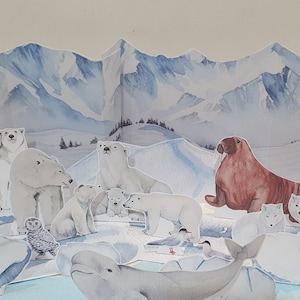 Construye el hábitat del Ártico, diorama imprimible, manualidad de papel de oso polar para niños, unidad de hábitat de invierno de animales polares, juego de marionetas de animales del Ártico