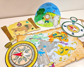 Cardinal Directions Activities, Diorama, Compass Craft, Build an Island, Kids Treasure Map Drawing and Writing, Mapping Skills, Geography