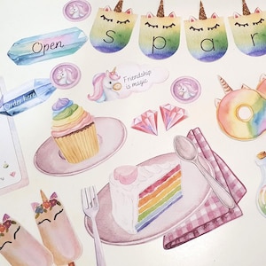 Set da gioco drammatico Unicorn Treats Shop, gioco di ruolo Rainbow Shop, set di attività magiche Unicorn, matematica del denaro, gioco di fantasia per feste Unicorn