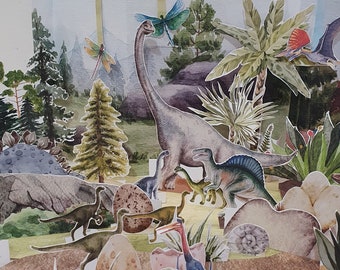 Costruisci un mondo di dinosauri, Diorama stampabile, Set da gioco di dinosauri, Scena di carta nella foresta, Creazioni con la carta per bambini fai da te, Piccolo mondo di gioco, Marionette di dinosauri