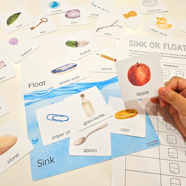 Sink or Float Sorting Game, Prediction and Observation Worksheet, Montessori Activity, Preschool Science Experiment, Predict and Test