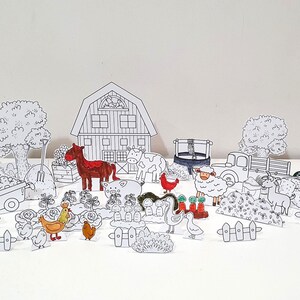 Farm Coloring Diorama, Printable Farm Diorama, Farm Playset, Paper Scene, Kids Paper Craft, DIY Paper Toy, Pretend Play, Farming Unit Study image 4