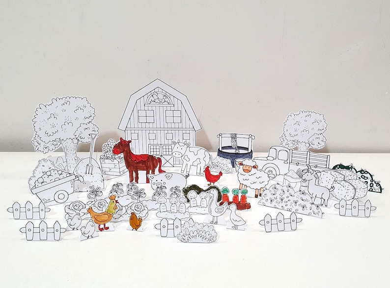 Farm Coloring Diorama, Printable Farm Diorama, Farm Playset, Paper Scene, Kids Paper Craft, DIY Paper Toy, Pretend Play, Farming Unit Study image 4