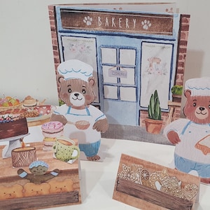 Bakery Book stampabile e attivo, bambole di carta orso, kit casa delle bambole di carta, lavoretti fai da te in carta per bambini, pupazzi di animali, gioco drammatico di panetteria di Natale