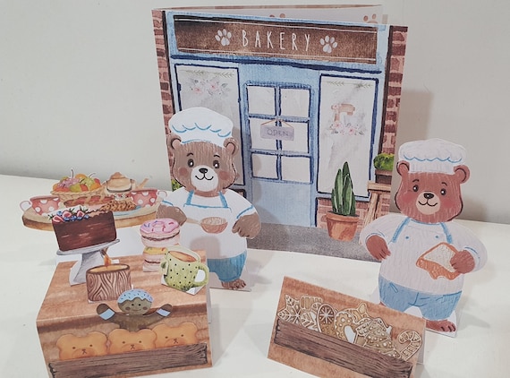 Bakery Printable & Busy Book, Bear Paper Dolls, Paper Dollhouse Kit, DIY Kid Paper Craft, Animal Puppets, Christmas Bakery Dramatic Play