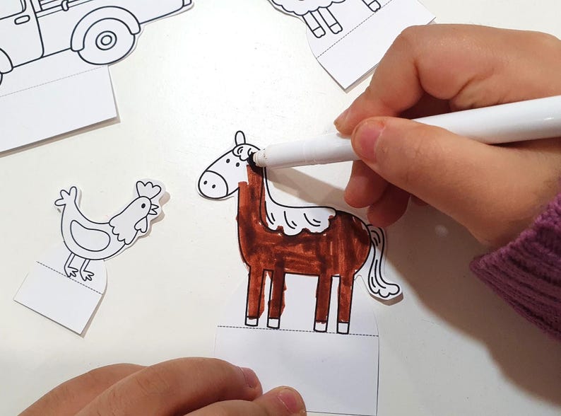Farm Coloring Diorama, Printable Farm Diorama, Farm Playset, Paper Scene, Kids Paper Craft, DIY Paper Toy, Pretend Play, Farming Unit Study image 2