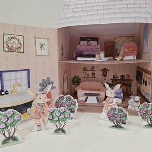 Rabbit Dollhouse Printable, Bunny Paper House, 3D Paper Dollhouse, DIY ...