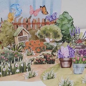 Construye un jardín de mariposas, diorama imprimible, juego de insectos, escena de papel, manualidad de papel para niños, estudio de unidad sobre insectos, títeres de animales de primavera