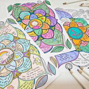 Peut inclure: Trois pages de journal imprimables en forme de fleur colorées avec des invites pour chaque pétale. Les pages sont intitulées "Mon journal du printemps", "Juin" et "Mai 2023".