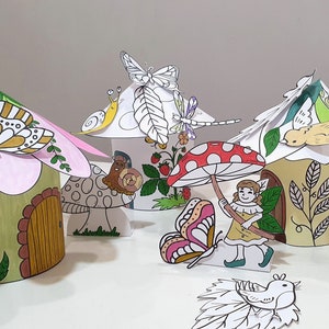 Set da colorare con case delle fate di carta, kit di artigianato per bambole di carta, casa delle bambole di carta, giocattolo di carta fai da te per bambini, da colorare e ritagliare, arte e artigianato, gioco di finzione