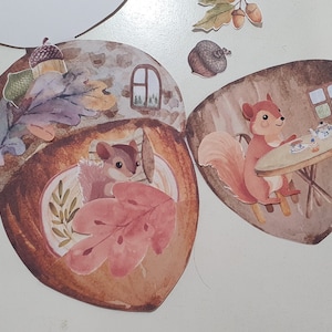 Juego imprimible de casa de ardilla, casa de muñecas de bellota de papel, manualidad de papel para niños, juego de simulación forestal, títeres de animales del bosque, muñecas de papel
