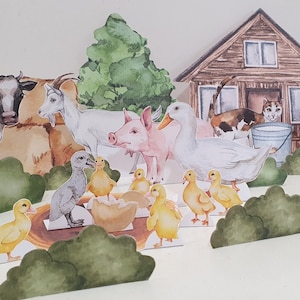 The Ugly Duckling Story Printable Playset, Paper Farm Scene, DIY Kids Fairytale Paper Craft, Classic Storytelling Set, Animal Paper Dolls