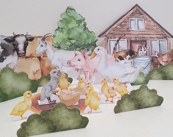 The Ugly Duckling Story Printable Play Set, Paper Farm Scene, DIY Kids Fairytale Paper Craft, Classic Storytelling Set, Animal Paper Dolls